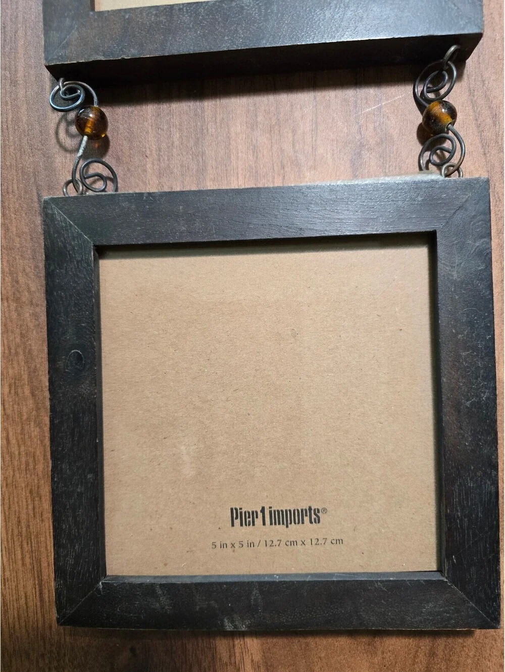 Vintage Pier 1 Imports Triple Hanging Frame Beaded Wire Wood Photo Collage